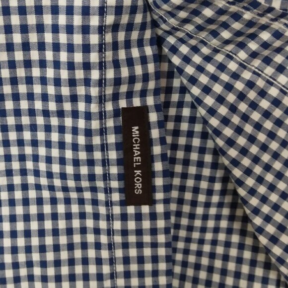 Michael Kors | Trim Stretch Blue Check Shirt Button Front | Size XL - Picture 8 of 10